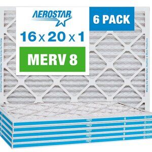 Aerostar 16x20x1 MERV 8‎ High Efficiency Pleated Furnace Air Conditioner 6 Count